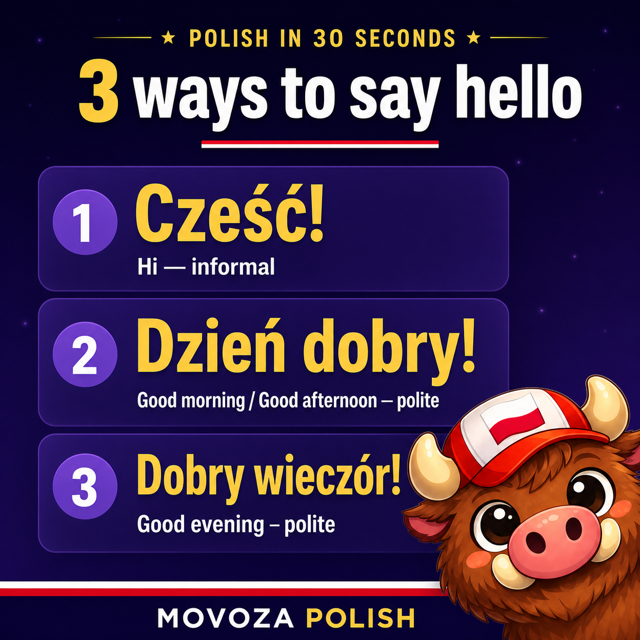 Polish greetings lesson: cześć, dzień dobry and hej